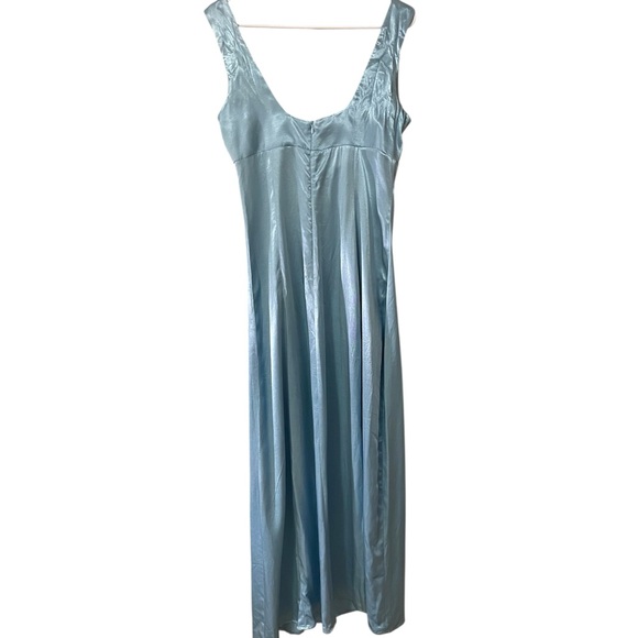 NWT Anthropologie Ohsevendays Blue Caroline Satin Square Neck Maxi Dress Large - Picture 3 of 11